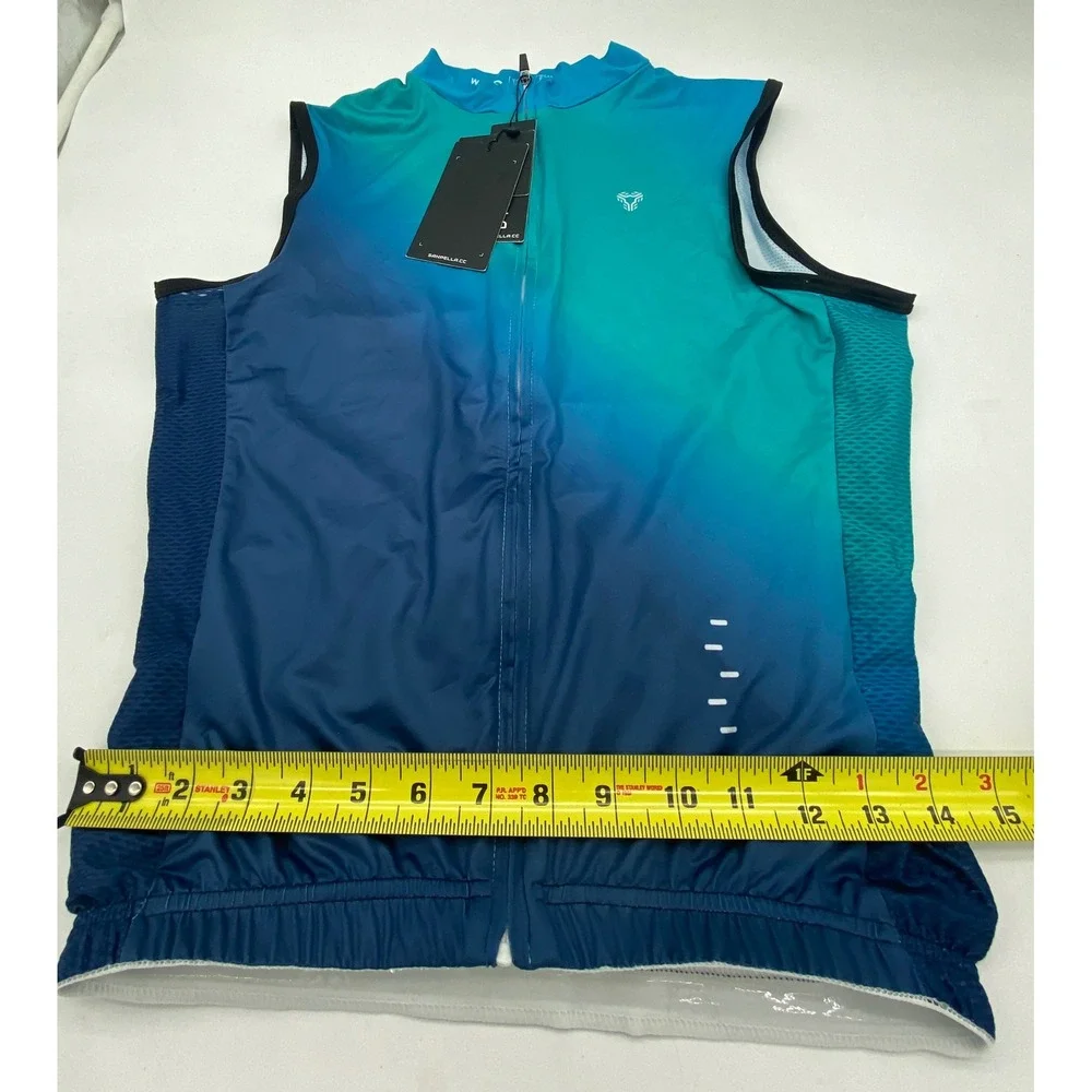 Sanpella Cycling Couture Women Small Blue Teal Ombre Sleeveless Wind Vest Gilet